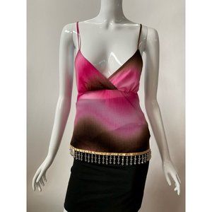 Flamingo USA Womens Tank Top Multicolor Tie Dye Spaghetti Strap Beads Hem L